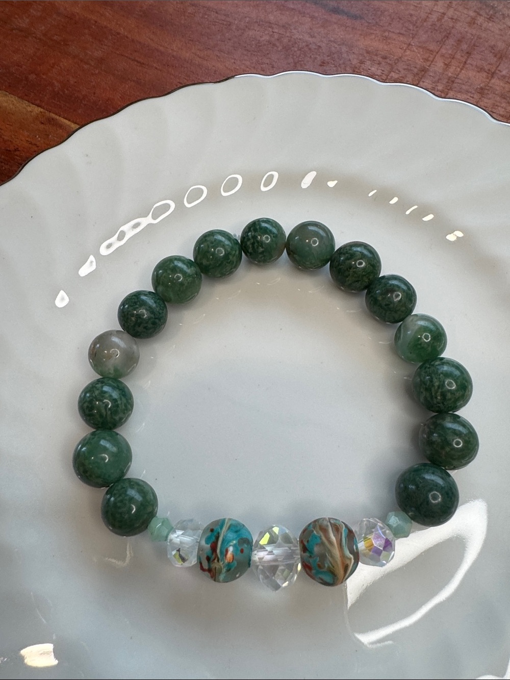 Emerald Bracelet w Glass Art and AB Beads